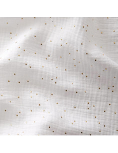 Tissu double gaze de coton mini pois dorés - Blanc