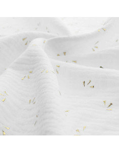 Tissu double gaze de coton mini pois dorés - Blanc 2