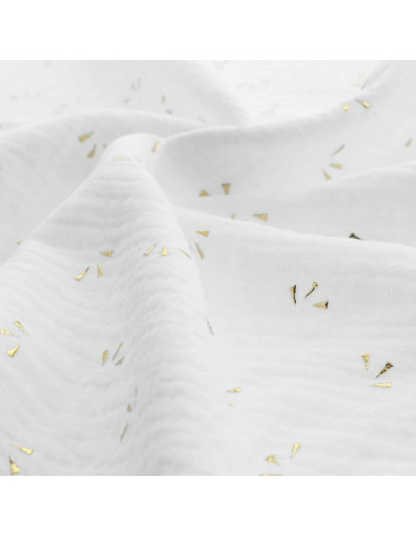 Tissu double gaze de coton mini pois dorés - Blanc