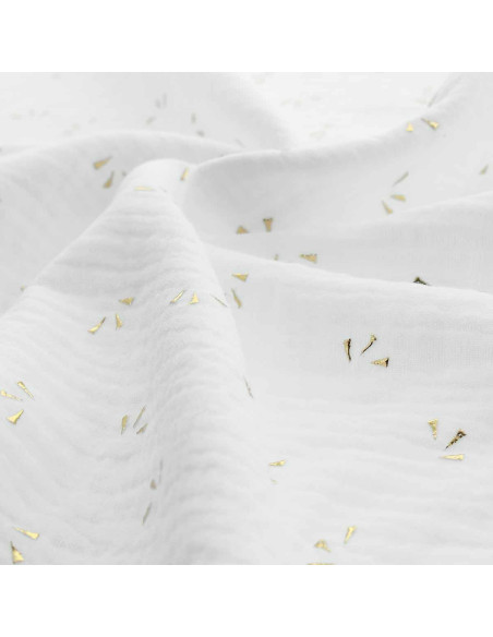 Tissu double gaze de coton mini pois dorés - Blanc