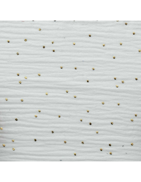 Tissu double gaze de coton mini pois dorés - Blanc