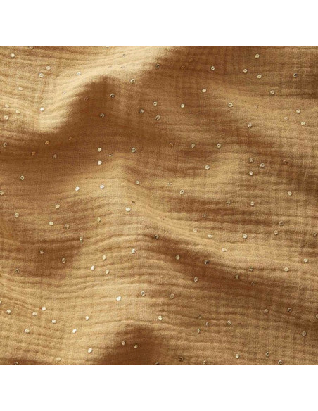 Tissu double gaze de coton mini pois dorés - Camel