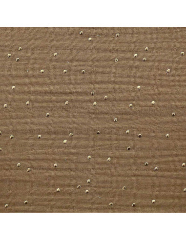 Tissu double gaze de coton mini pois dorés - Camel