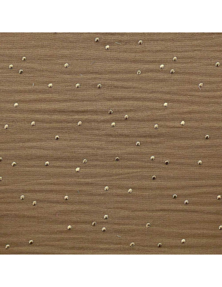 Tissu double gaze de coton mini pois dorés - Camel