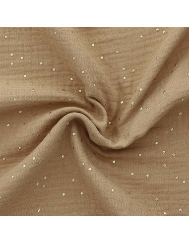 Tissu double gaze de coton mini pois dorés - Camel
