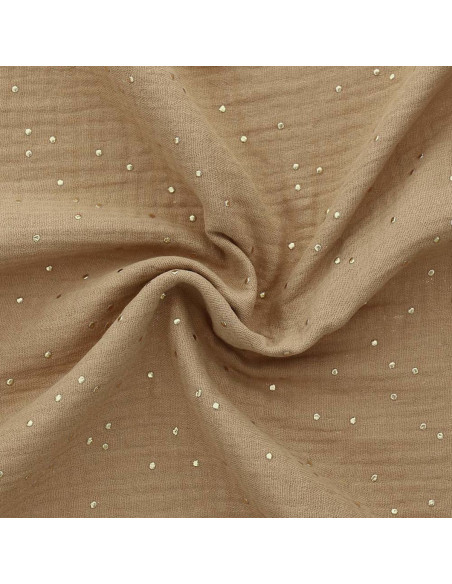 Tissu double gaze de coton mini pois dorés - Camel