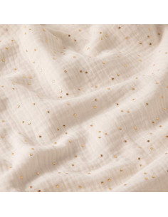Tissu double gaze de coton mini pois dorés - Écru