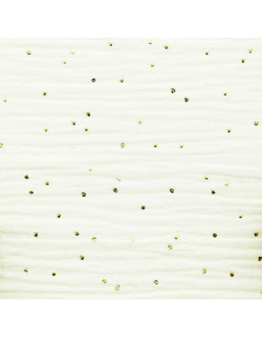 Tissu double gaze de coton mini pois dorés - Écru