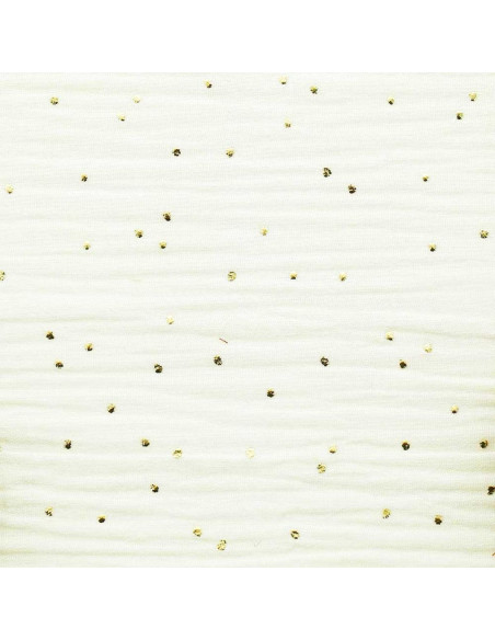 Tissu double gaze de coton mini pois dorés - Écru