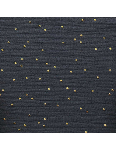 Tissu double gaze de coton mini pois dorés - Gris foncé