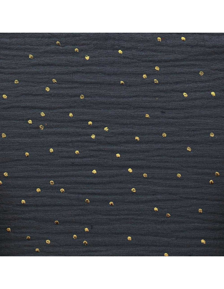 Tissu double gaze de coton mini pois dorés - Gris foncé