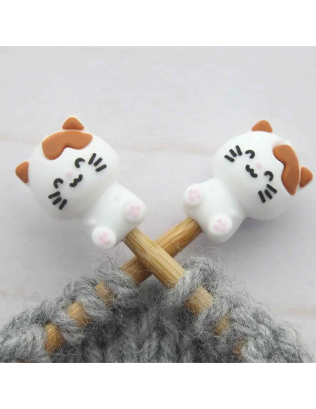 Bouchons stoppeurs de mailles pour aiguilles à tricoter - Petit chat blanc