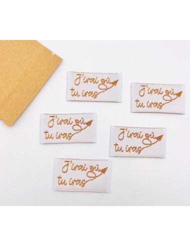 Lot de 5 étiquettes tissées à coudre J'irai où tu iras