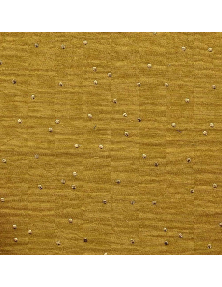 Tissu double gaze de coton mini pois dorés - Moutarde