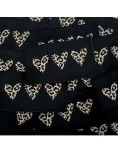 Lot de 5 étiquettes tissées à coudre - 3 coeurs léopard
