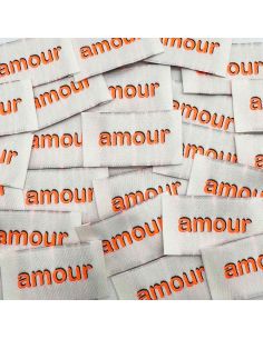 Lot de 5 étiquettes tissées à coudre Amour - Fluo