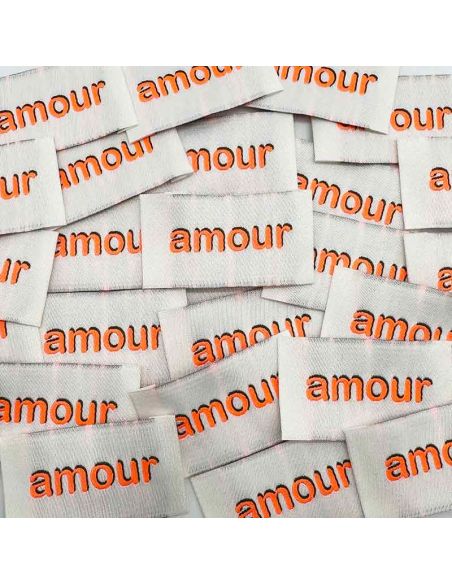 Lot de 5 étiquettes tissées à coudre Amour - Fluo