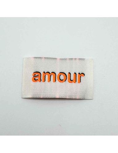 Lot de 5 étiquettes tissées à coudre Amour - Fluo