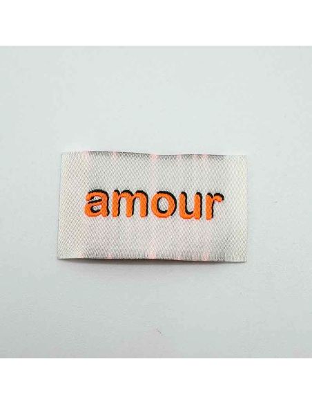Lot de 5 étiquettes tissées à coudre Amour - Fluo