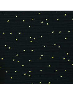 Tissu double gaze de coton mini pois dorés - Noir 2