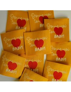 Lot de 5 étiquettes tissées à coudre Donne moi ton coeur baby - Safran