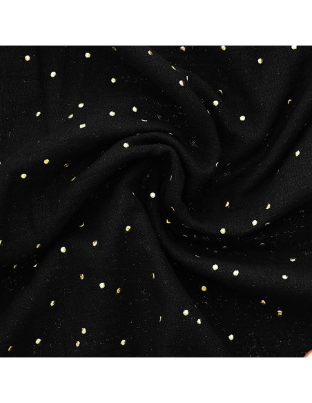 Tissu double gaze de coton mini pois dorés - Noir