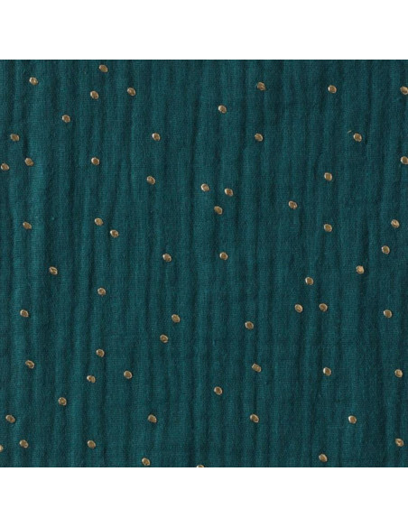 Tissu double gaze de coton mini pois dorés - Paon