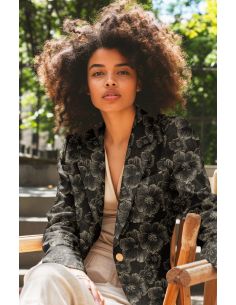 Tissu jacquard - Fleurs noires 2