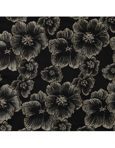 Tissu jacquard - Fleurs noires