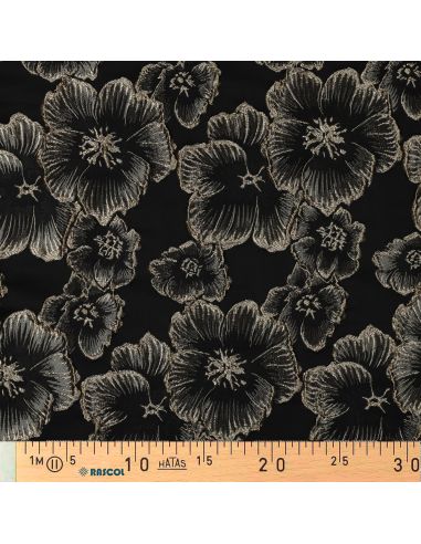 Tissu jacquard - Fleurs noires