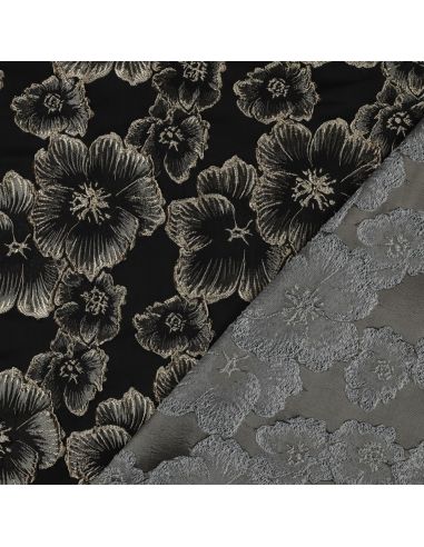 Tissu jacquard - Fleurs noires