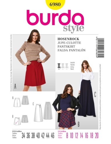 Patron de jupe-culotte - Burda 6980