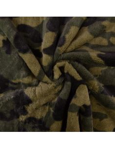 Tissu fausse fourrure camouflage - Kaki