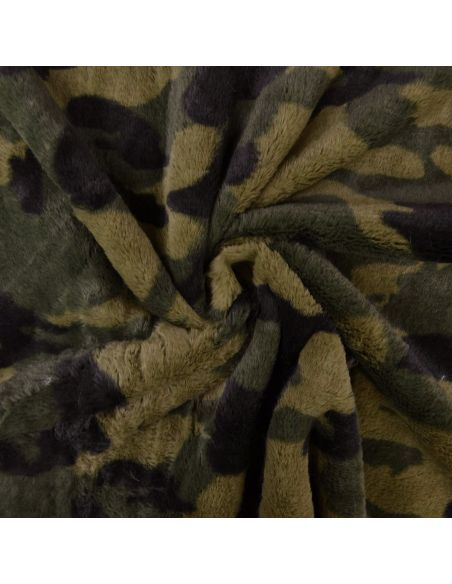 Tissu fausse fourrure camouflage - Kaki