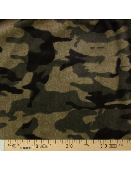 Tissu fausse fourrure camouflage - Kaki