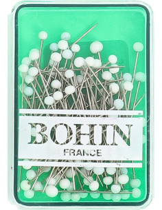 Boite de 80 épingles extra-fines tête de verre blanche Bohin