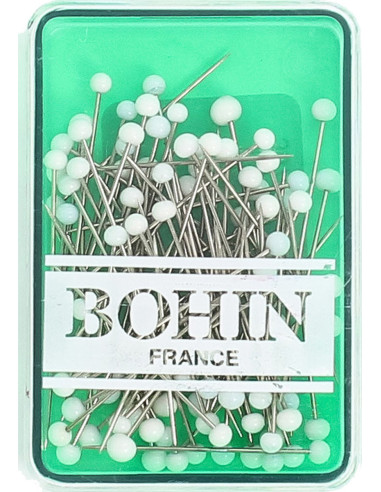 Boite de 80 épingles extra-fines tête de verre blanche Bohin