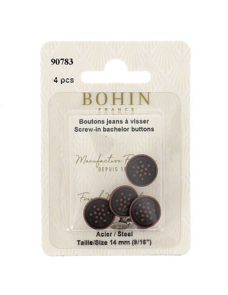 Boite de 4 boutons jeans à visser 14 mm bronze Bohin
