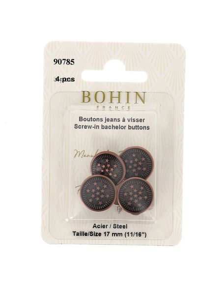 Boite de 4 boutons jeans à visser 17 mm bronze Bohin