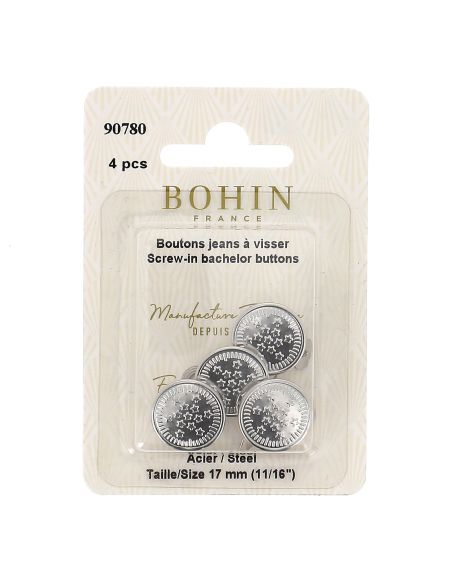 Boite de 4 boutons jeans à visser 17 mm argent Bohin