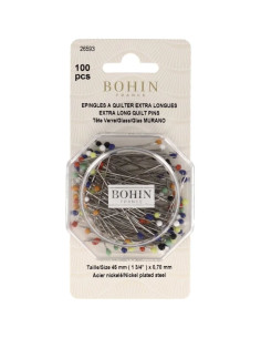 Boite de 100 épingles tête de verre extra-longues assorties Bohin