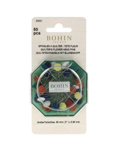 Boite de 50 épingles à quilter tête fleur plastique Bohin