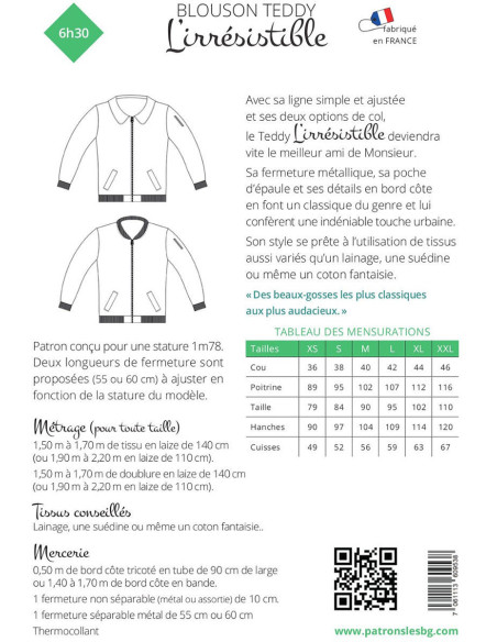 Patron de blouson pour homme l´Irrésistible - Les BG