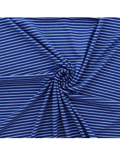 Tissu jersey gratté rayures fines - Bleu et blanc