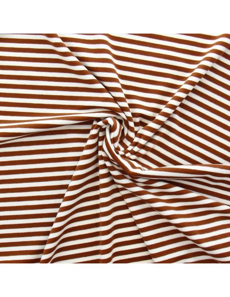 Tissu jersey gratté rayures larges - Acajou et écru