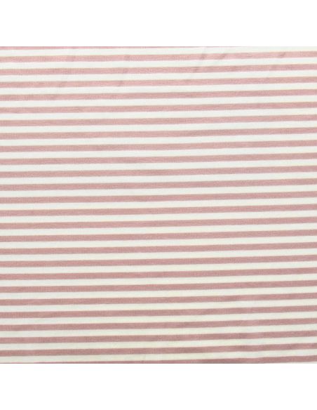 Tissu jersey gratté rayures larges - Rose et écru