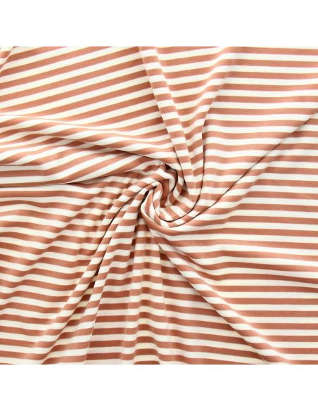 Tissu jersey gratté rayures larges - Bois de rose et écru
