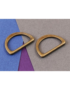 Set de 2 anneaux en D passant 25 mm laiton antique