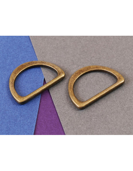 Set de 2 anneaux en D passant 25 mm laiton antique
