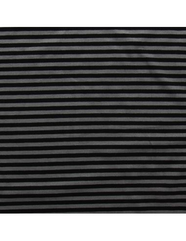 Tissu jersey gratté rayures larges - Gris et noir